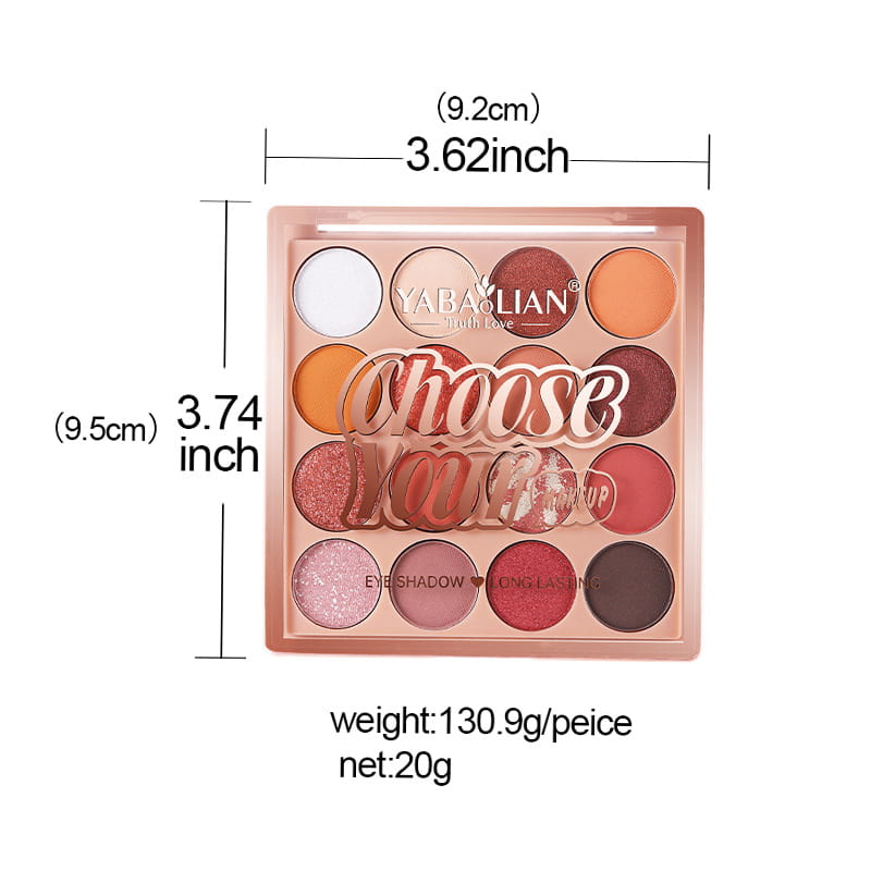 12-color eyeshadow palette with product dimensions and net weight