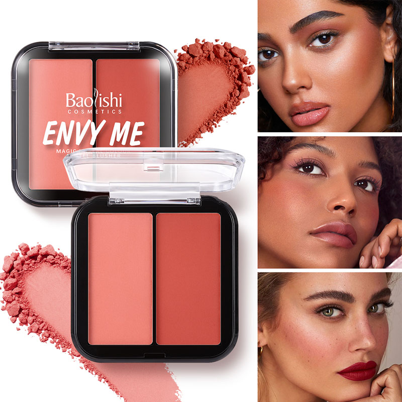 Multi-use blush products with cheek and lip color textures on a neutral surface