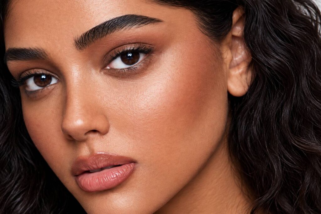 Close-up of a natural cheek finish showing softly blended liquid blush