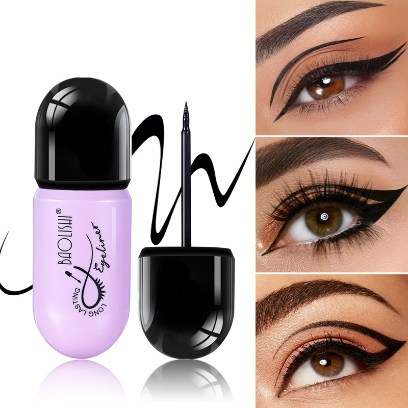 Purple liquid eyeliner pen with precision brush tip for long lasting cat eye makeup looks