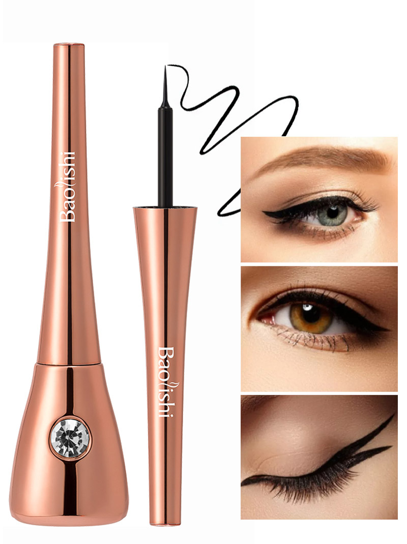 Rose gold waterproof liquid eyeliner pen with fine tip applicator and different eye makeup looks